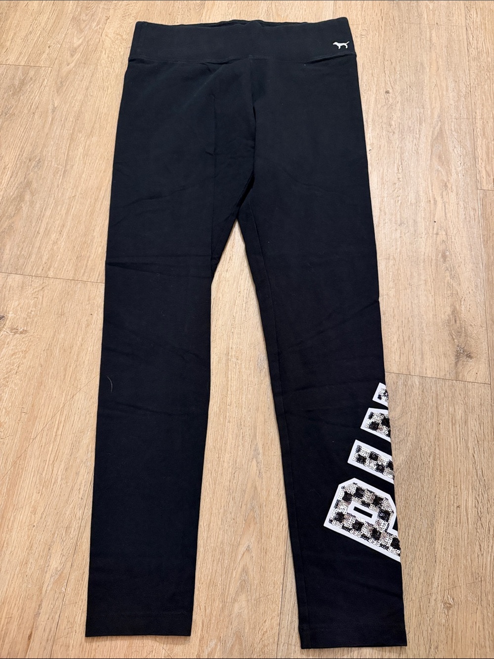 PINK Victoria's Secret Black WomenLogo Leggings with Sequin Accent
